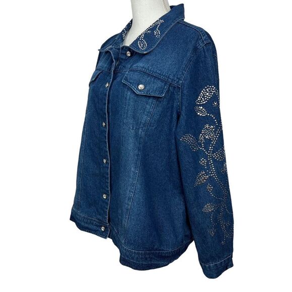 BRECKENRIDGE Womens Blue Jean Jacket Sz 2X Silver Studs Flaw/Studs Loose/Missing - Picture 3 of 12